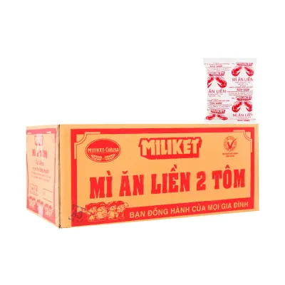 Thùng 100 Gói Mì Miliket 2 Tôm Giấy Trắng 75g
