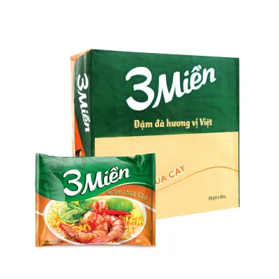 Thùng 30 Gói Mì Reeva 3 Miền Tôm Chua Cay 65g