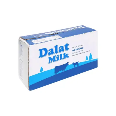 Sữa Tươi Tiệt Trùng Dalat Có Đường 48x180ml