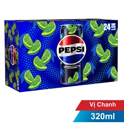 Thùng 24 Nước Ngọt Có Ga Pepsi Vị Chanh Không Calo Lon 320ml