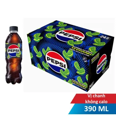 Thùng 24 Nước Ngọt Có Ga Pepsi Không Calo Vị Chanh Chai 390ml