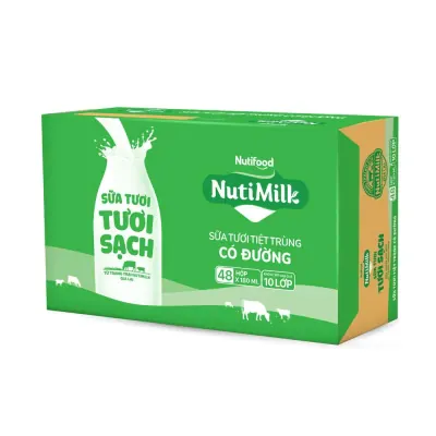 Sữa Tươi Tiệt Trùng Nutimilk Tươi Sạch Có Đường 48 x 180ml
