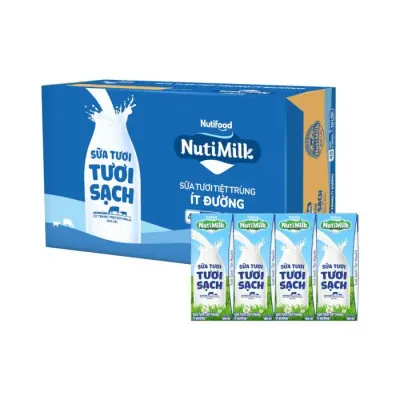 Sữa Tươi Tiệt Trùng Nutimilk Tươi Sạch Ít Đường 48 x 180ml