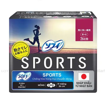 Băng Vệ Sinh Sofy Sports Mỏng Cánh 26cm Gói 19 Miếng