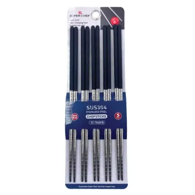 Bộ 5 Đôi Đũa Inox 304 Đầu Tròn Super Chef TB6001B