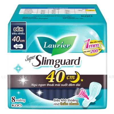 Băng Vệ Sinh Laurier Có Cánh Siêu Mỏng Cho Đêm Nhiều 40cm Bịch 8 Miếng