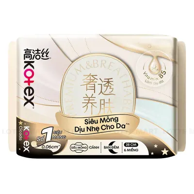 Băng Vệ Sinh Ban Đêm Kotex Cicada Siêu Mỏng Có Cánh 28cm Gói 6 Miếng