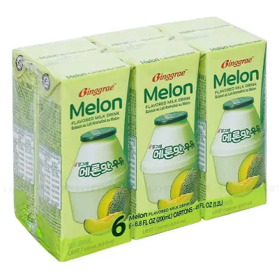 Lốc 6 Hộp Sữa Tươi Tiệt Trùng Hương Dưa Lưới Binggrae 200ml