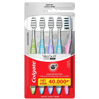 Bộ 5 Bàn Chải Đánh Răng Colgate Slim Soft Between Charcoal