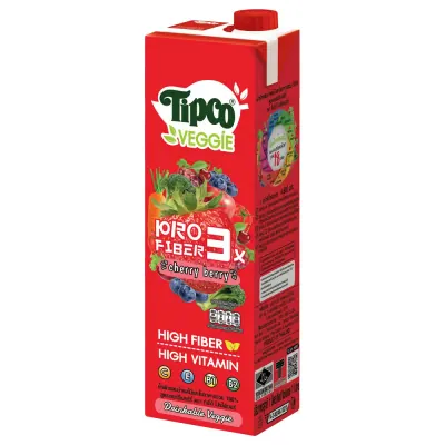 Nước Ép Trái Cây và Rau Củ Hỗn Hợp Tipco Profiber Vị Cherry Quả Mọng Hộp 1L