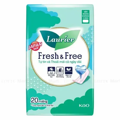 Băng Vệ Sinh Laurier Fresh & Free Siêu Mỏng Không Cánh Gói 20 Miếng