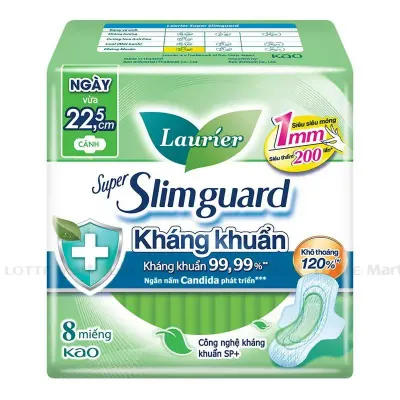 Băng Vệ Sinh Laurier Kháng Khuẩn Siêu Mỏng Cánh 22.5cm Gói 8 Miếng