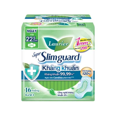 Băng Vệ Sinh Laurier Kháng Khuẩn Siêu Mỏng Cánh 22.5cm Gói 16 Miếng