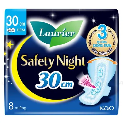 Băng Vệ Sinh Ban Đêm Laurier Siêu Chống Tràn Có Cánh 30cm Gói 8 Miếng