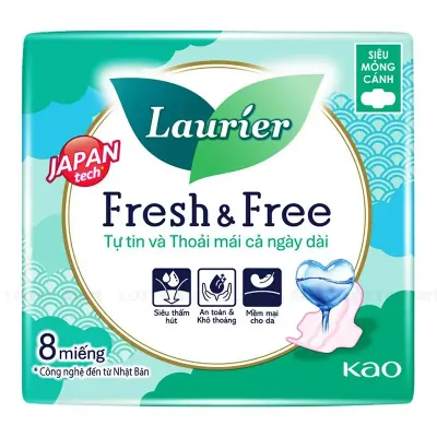 Băng Vệ Sinh Laurier Fresh & Free Siêu Mỏng Cánh Gói 8 Miếng