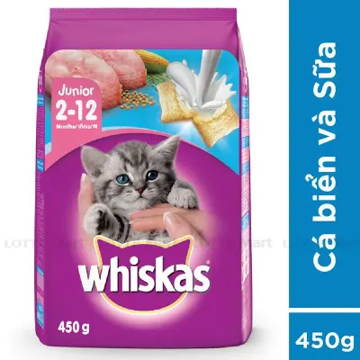 Thức Ăn Cho Mèo Con Whiskas Vị Cá Biển và Sữa 450g