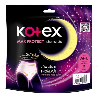 Băng Vệ Sinh Kotex Ban Đêm Dạng Quần Kotex Size M-L Gói 2 Miếng