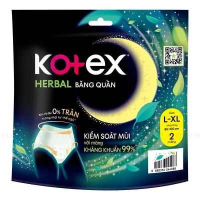 Băng Vệ Sinh Dạng Quần Kotex Thảo Dược Kháng Khuẩn Size L-XL Bịch 2 Miếng