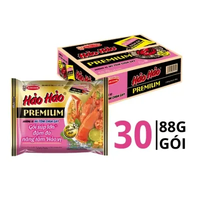 Thùng 30 Gói Mì Ăn Liền Premium Hảo Hảo Vị Tôm Chua Cay 88g