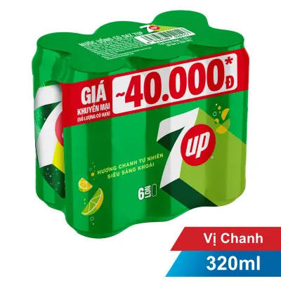 Lốc 6 Lon Nước Ngọt Có Gas 7Up 320ml