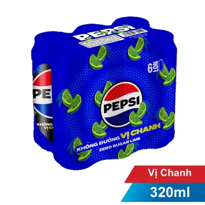 Lốc 6 Lon Nước Ngọt Pepsi Vị Chanh Không Calo 320ml