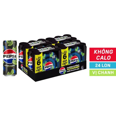 Thùng 24 Lon Nước Ngọt Pepsi Vị Chanh Không Calo 320ml