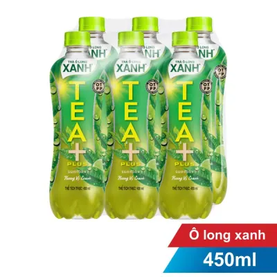 Lốc 6 Chai Trà Ô Long TEA+ Plus Xanh Vị Chanh 450ml