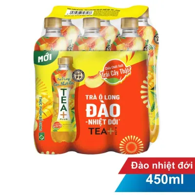 Lốc 6 Chai Trà Ô Long TEA+ Plus Vị Đào 450ml