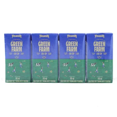 Lốc 4 Hộp Sữa Tươi Tiệt Trùng Vinamilk Green Farm Ít Đường 110ml