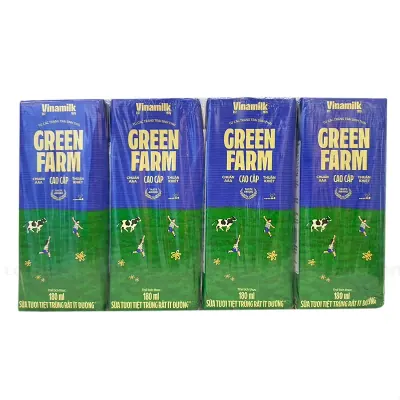 Lốc 4 Hộp Sữa Tươi Tiệt Trùng Vinamilk Green Farm Ít Đường 180ml