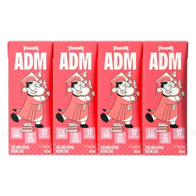 Lốc 4 Hộp Sữa Dinh Dưỡng Vinamilk ADM Hương Dâu 180ml