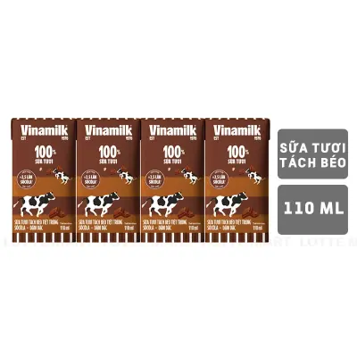 Lốc 4 Hộp Sữa Tươi Tiệt Trùng Vinamilk Tách Béo Hương Socola 110ml