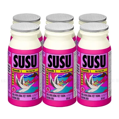 Lốc 6 Chai Sữa Chua Uống Tiệt Trùng Vinamilk Susu Hương Dâu 80ml