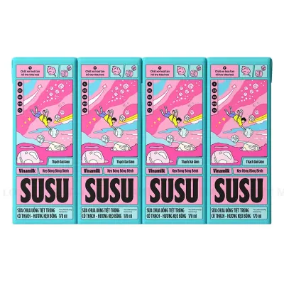 Lốc 4 Hộp Sữa Chua Uống Tiệt Trùng Có Thạch Vinamilk Susu Hương Kẹo Bông 170ml