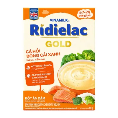 Bột Ăn Dặm RiDielac Gold Cá Hồi Bông Cải Xanh Hộp 200g