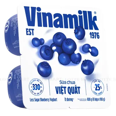 Lốc 4 Hũ Sữa Chua Ăn Vinamilk Ít Đường Vị Việt Quất 100g