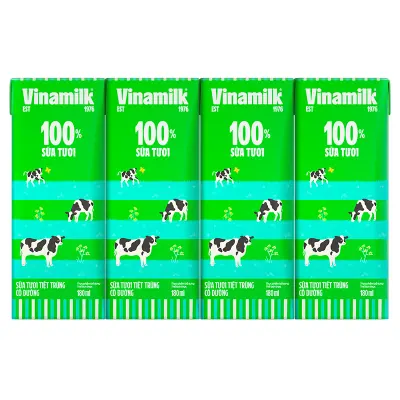 Lốc 4 Hộp Sữa Tươi Tiệt Trùng Vinamilk Có Đường 180ml