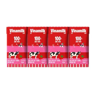 Lốc 4 Hộp Sữa Tươi Tiệt Trùng Hương Dâu Vinamilk 110ml
