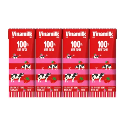 Lốc 4 Hộp Sữa Tươi Tiệt Trùng Hương Dâu Vinamilk 180ml