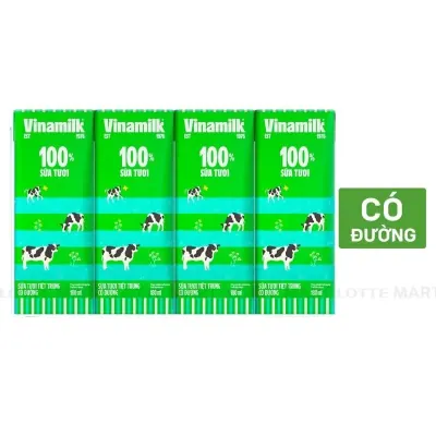 Lốc 4 Hộp Sữa Tươi Tiệt Trùng Vinamilk Có Đường 180ml