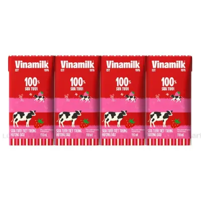 Lốc 4 Hộp Sữa Tươi Tiệt Trùng Vinamilk 100% Hương Dâu 110ml