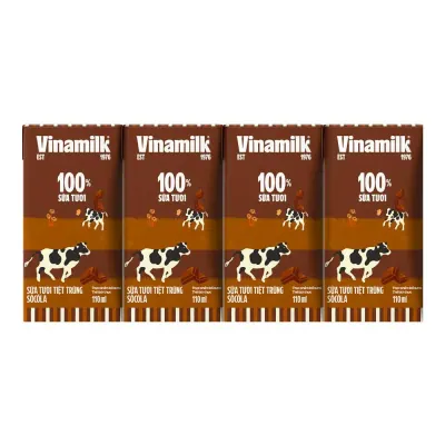 Sữa Tươi Tiệt Trùng Vinamilk 100% Sữa Tươi Socola Lốc 4x110ml