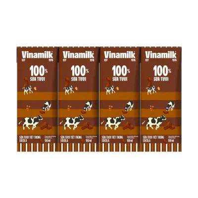Lốc 4 Sữa Tươi Tiệt Trùng Vinamilk 100% Sữa Tươi Socola 180ml