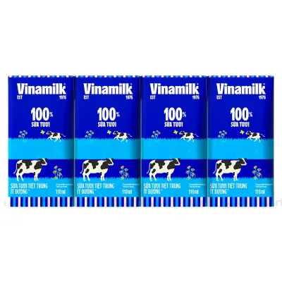 Lốc 4 Hộp Sữa Tươi Tiệt Trùng Vinamilk 100% Ít Đường 110ml