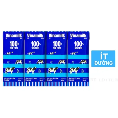 Lốc 4 Hộp Sữa Tươi Tiệt Trùng Ít Đường Vinamilk 180ml