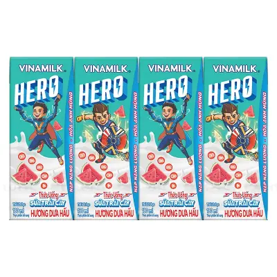 Lốc 4 Hộp Thức Uống Sữa Trái Cây Vinamilk Hero Hương Dưa Hấu 180ml