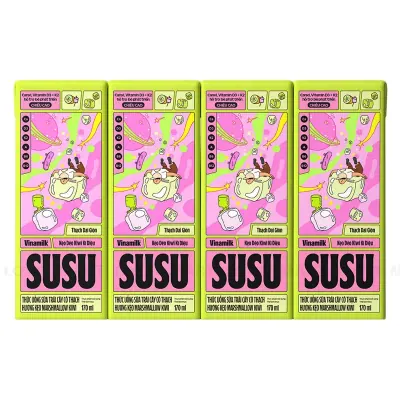 Lốc 4 Hộp Sữa Trái Cây Có Thạch Vinamilk Susu Hương Kẹo Marshmallow Kiwi 170ml