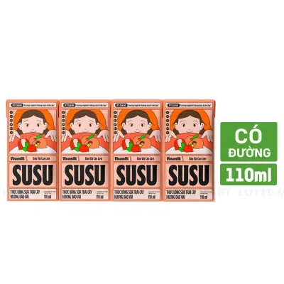 Lốc 4 Hộp Thức Uống Sữa Trái Cây Vinamilk SuSu Hương Đào Vải 110ml