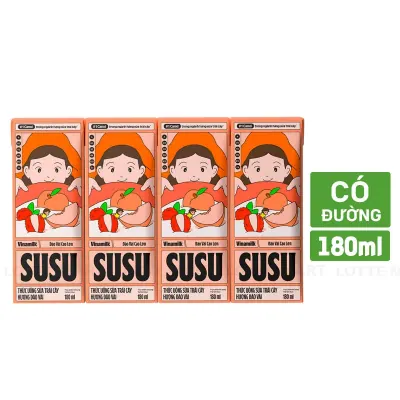 Lốc 4 Hộp Thức Uống Sữa Trái Cây Vinamilk SuSu Hương Đào Vải 180ml