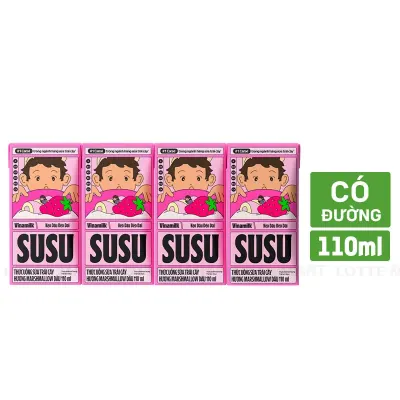 Lốc 4 Hộp Thức Uống Sữa Trái Cây Vinamilk SuSu Hương Marshmallow Dâu 110ml